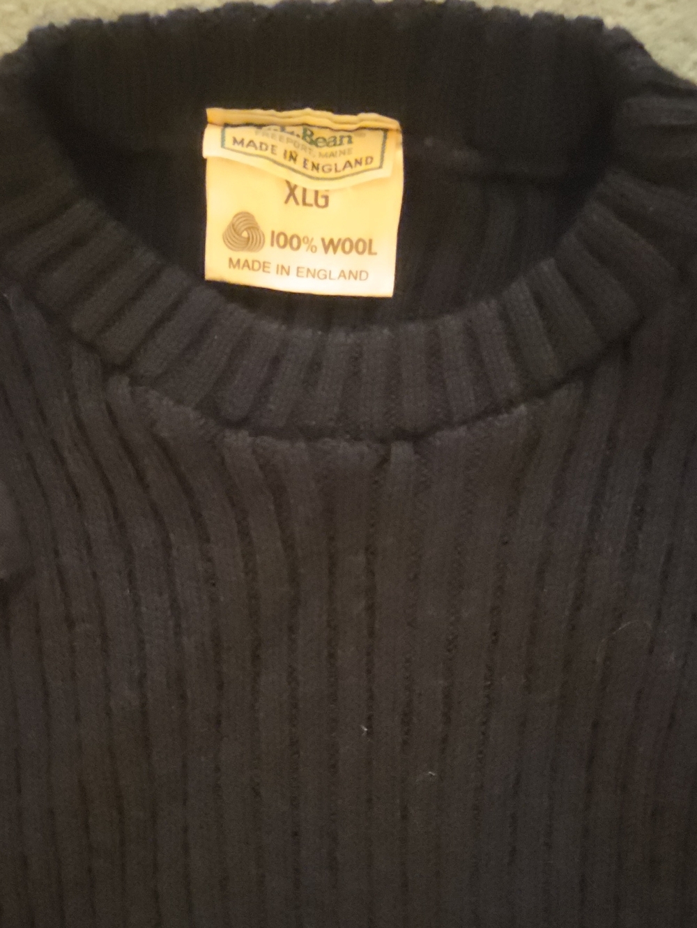 L.L. Bean Vintage 80s Wool Commando Sweater Black XLG Made in England